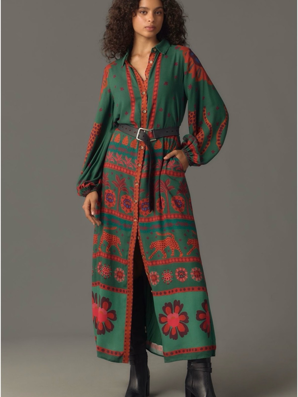 Farm Rio Long Sleeve Maxi Shirt Dress